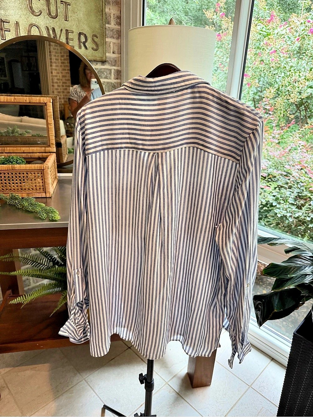 NWT Love Tree Colorful Striped Button Down Blue & White Small